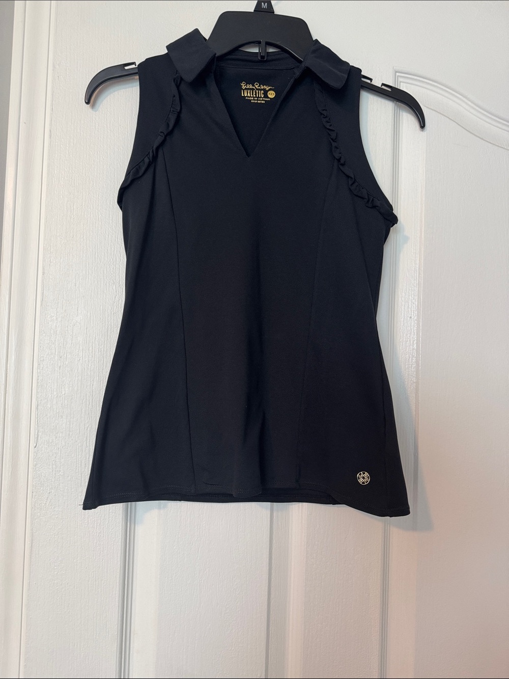 Lilly Pulitzer Black Sleeveless Polo Tank with Ruffle Trim